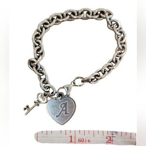 Heart Charm Bracelet Steel Letter 'A' Key Charm